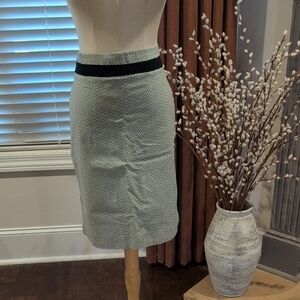The Limited Mint Herringbone Pencil Skirt with Black Waistband